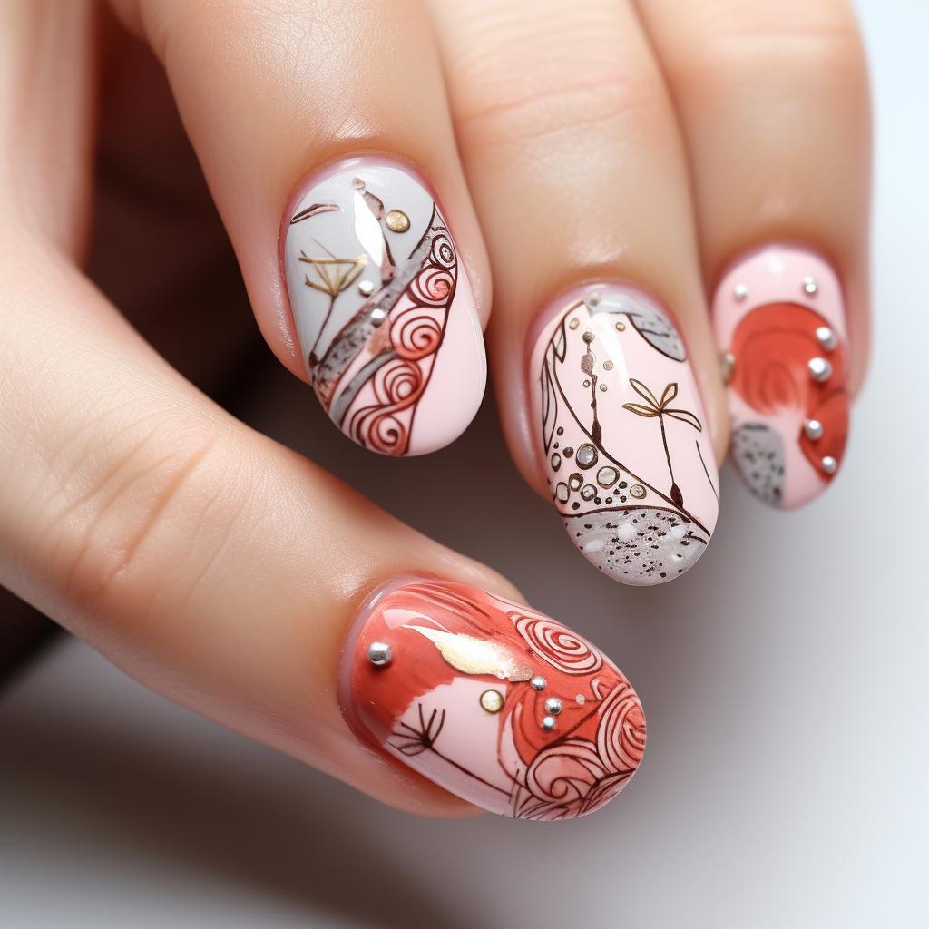 Adding detailed designs on almond shaped nails