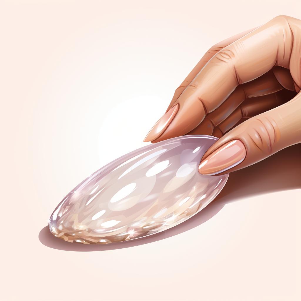 Applying clear base coat on almond shaped nails