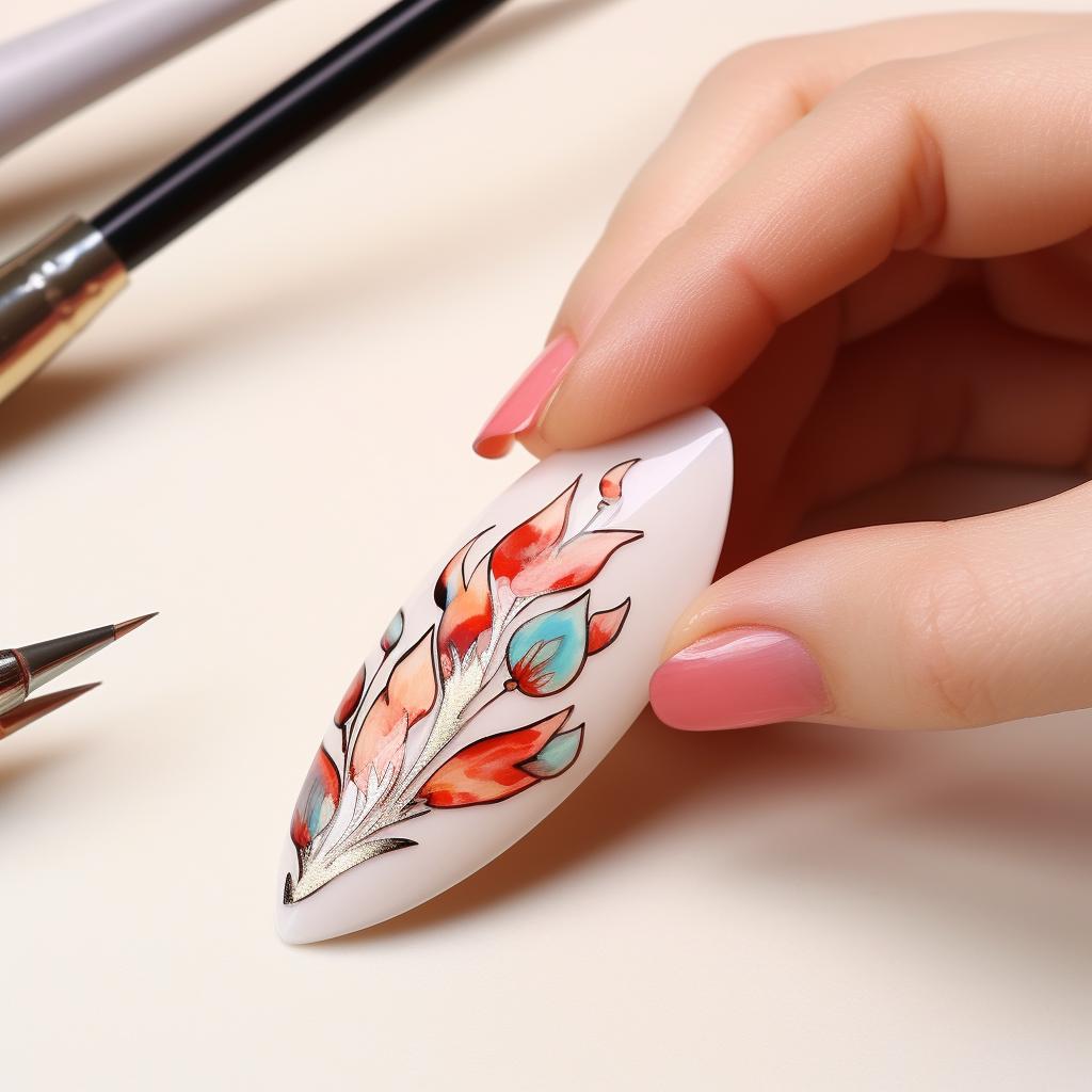 Applying nail design on almond-shaped nails