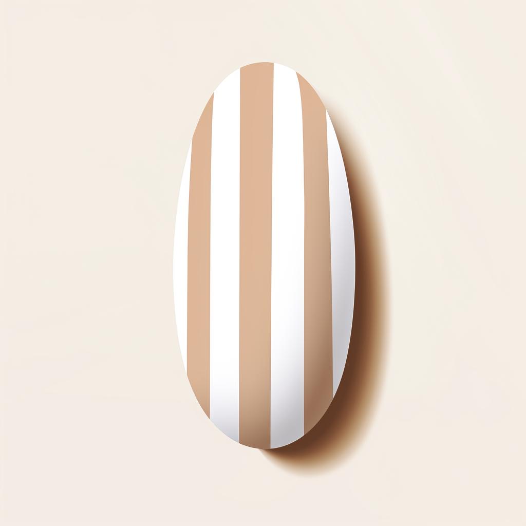 A thin brush drawing stripes on an almond shaped nail