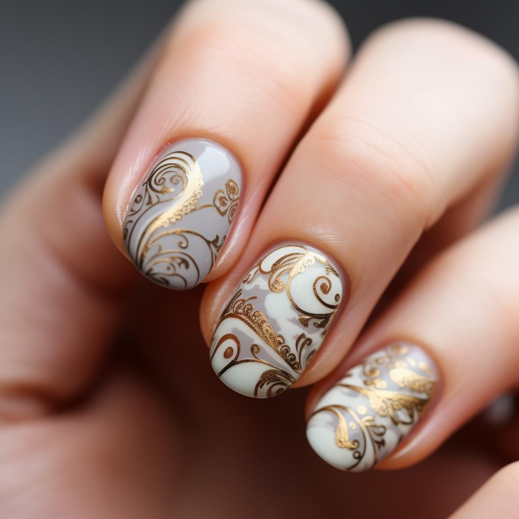 Almond-shaped nails with nude polish and minimalist art