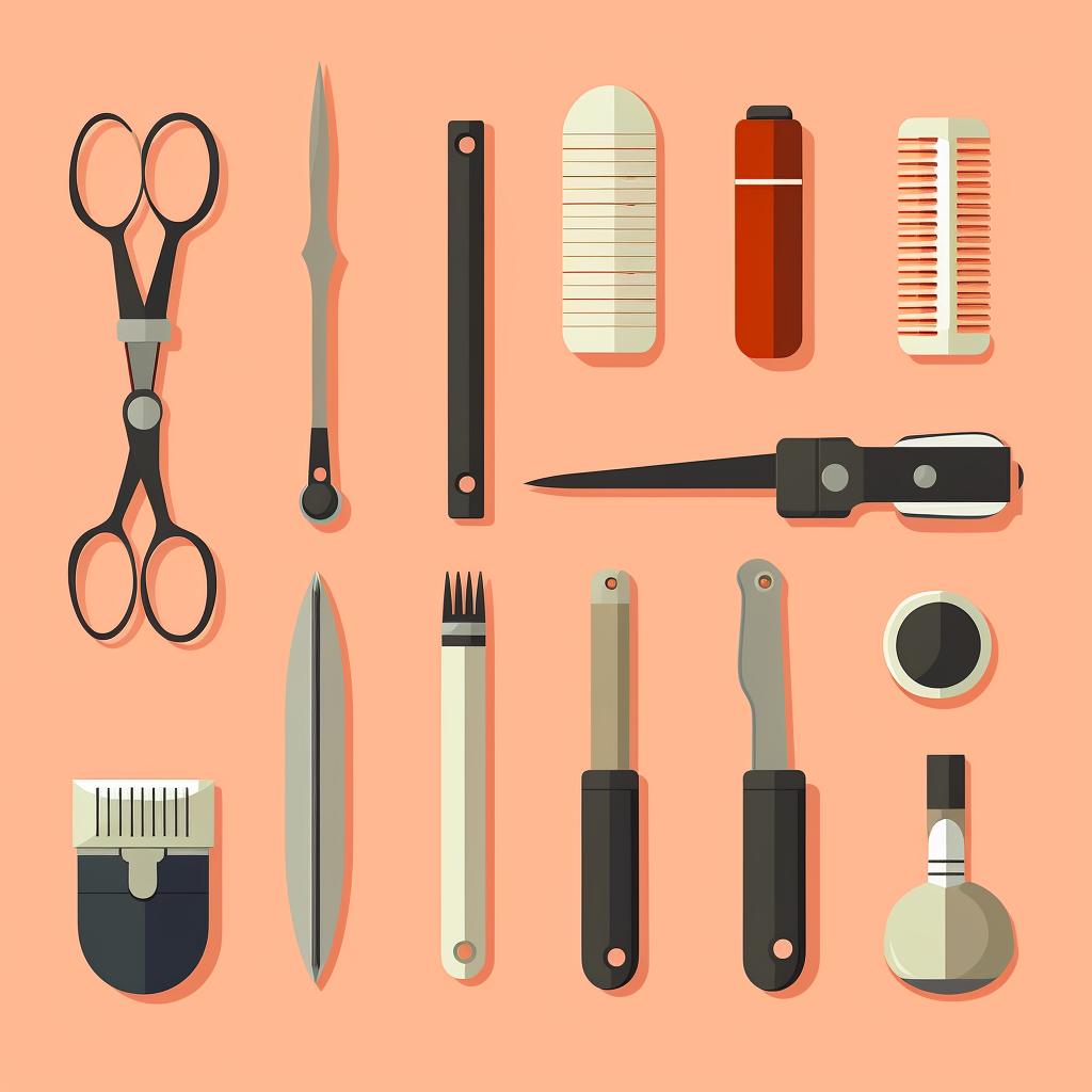 A set of nail tools including a nail file, a toenail clipper, and a buffer.
