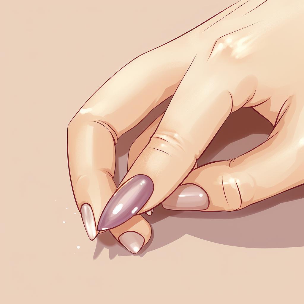 Applying base coat on short almond nails