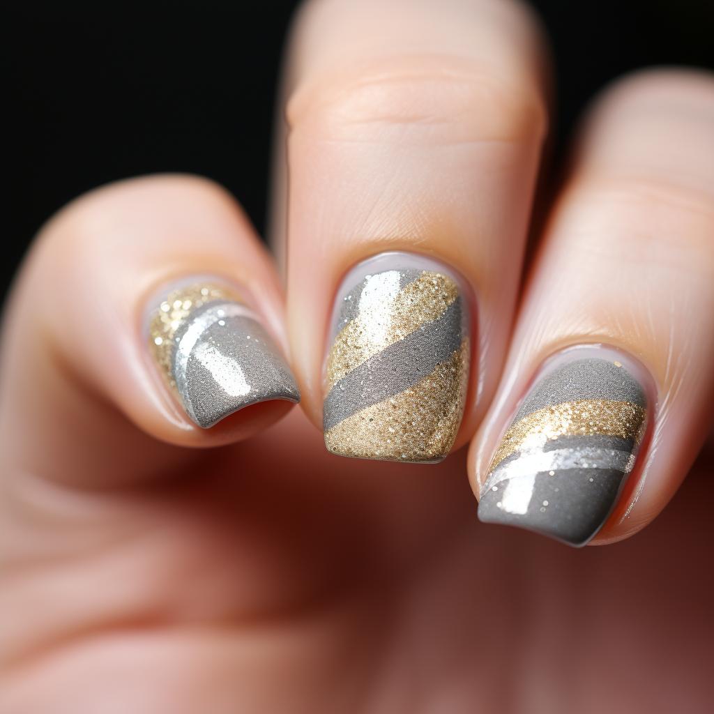 Finished gold and silver glittery nails with top coat