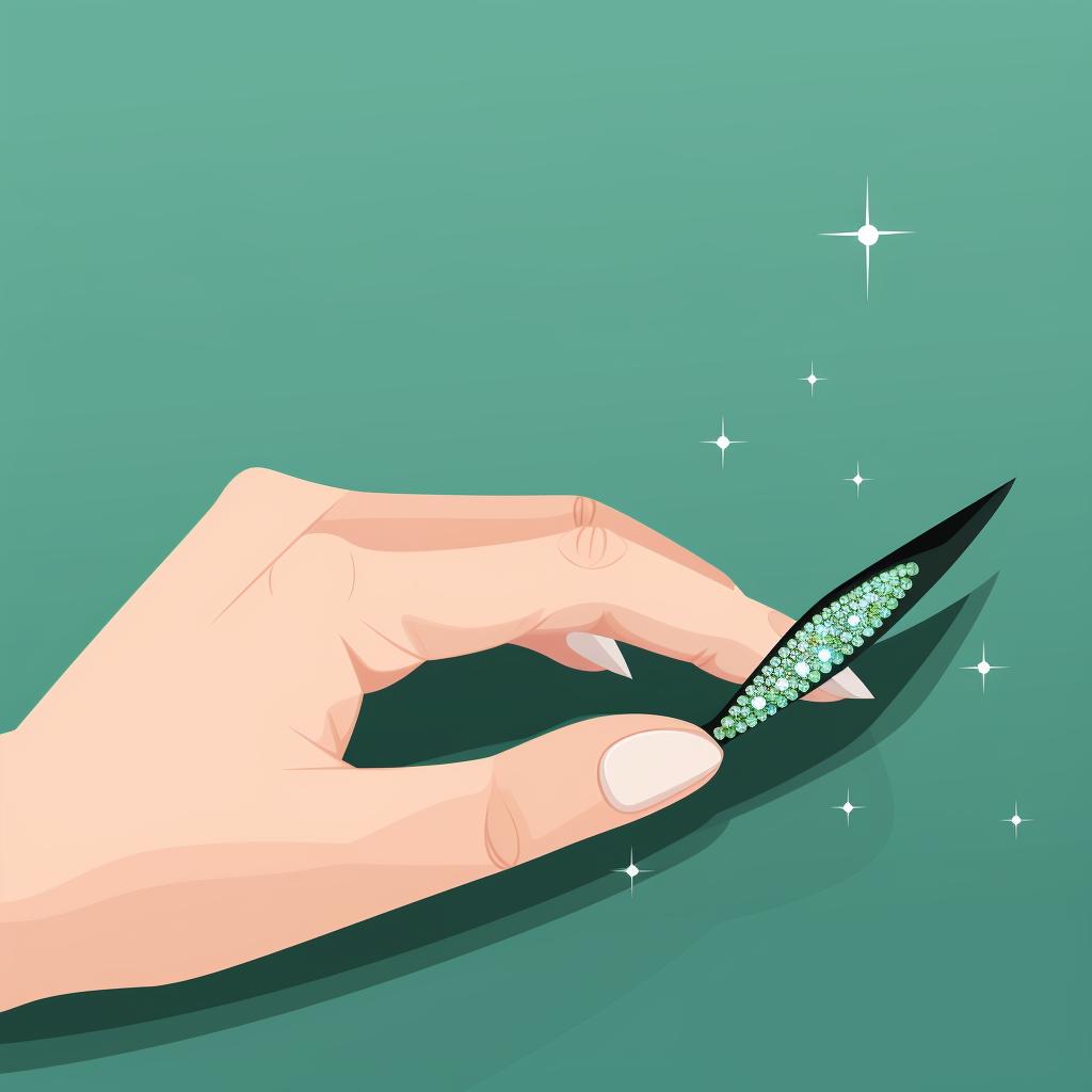 Applying a rhinestone to a nail with tweezers