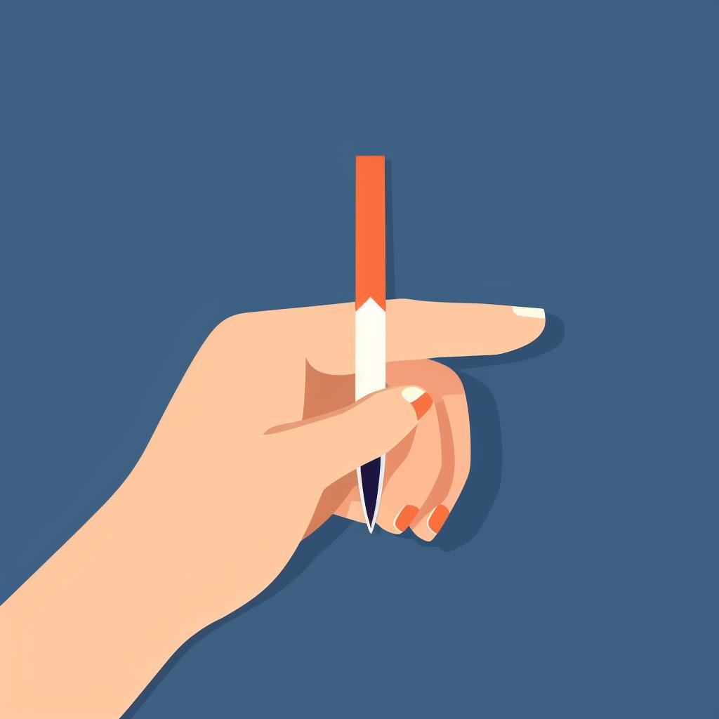 A hand holding a nail file, filing the sides of a nail.