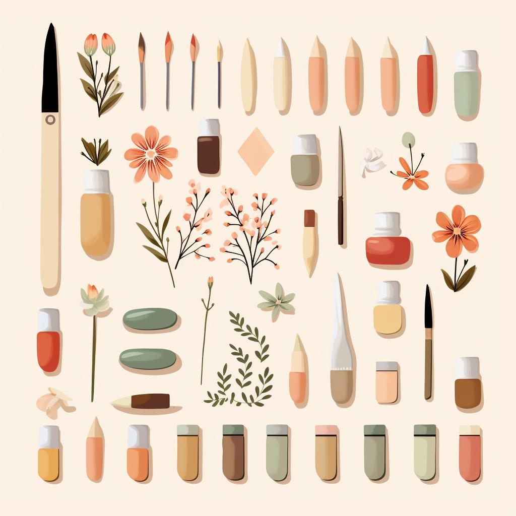 A flat lay of the mentioned nail materials.