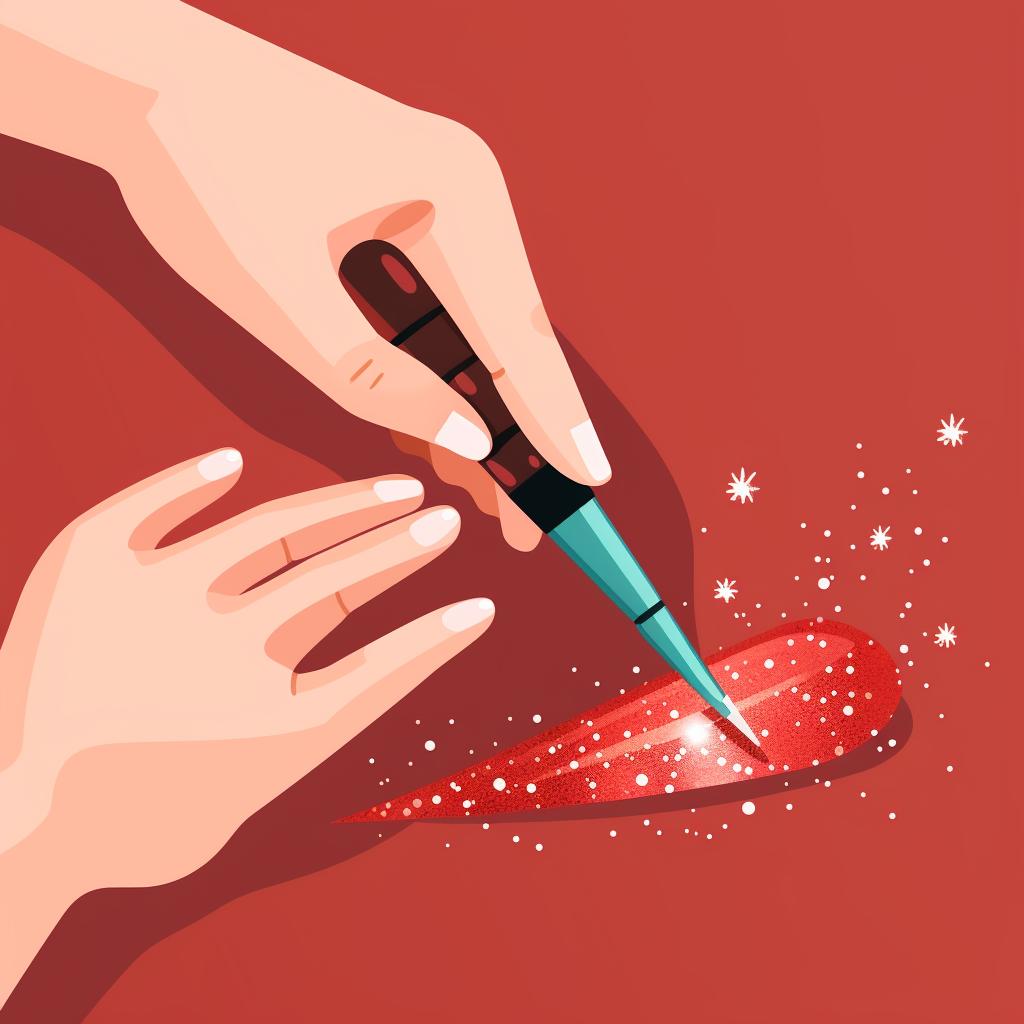 Glitter being added to a nail design